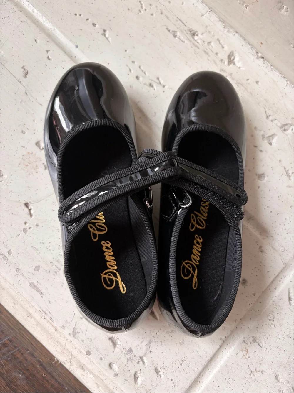 Girls Tap Shoes NWOT Black Patent Velcro strap size 13 tap dance